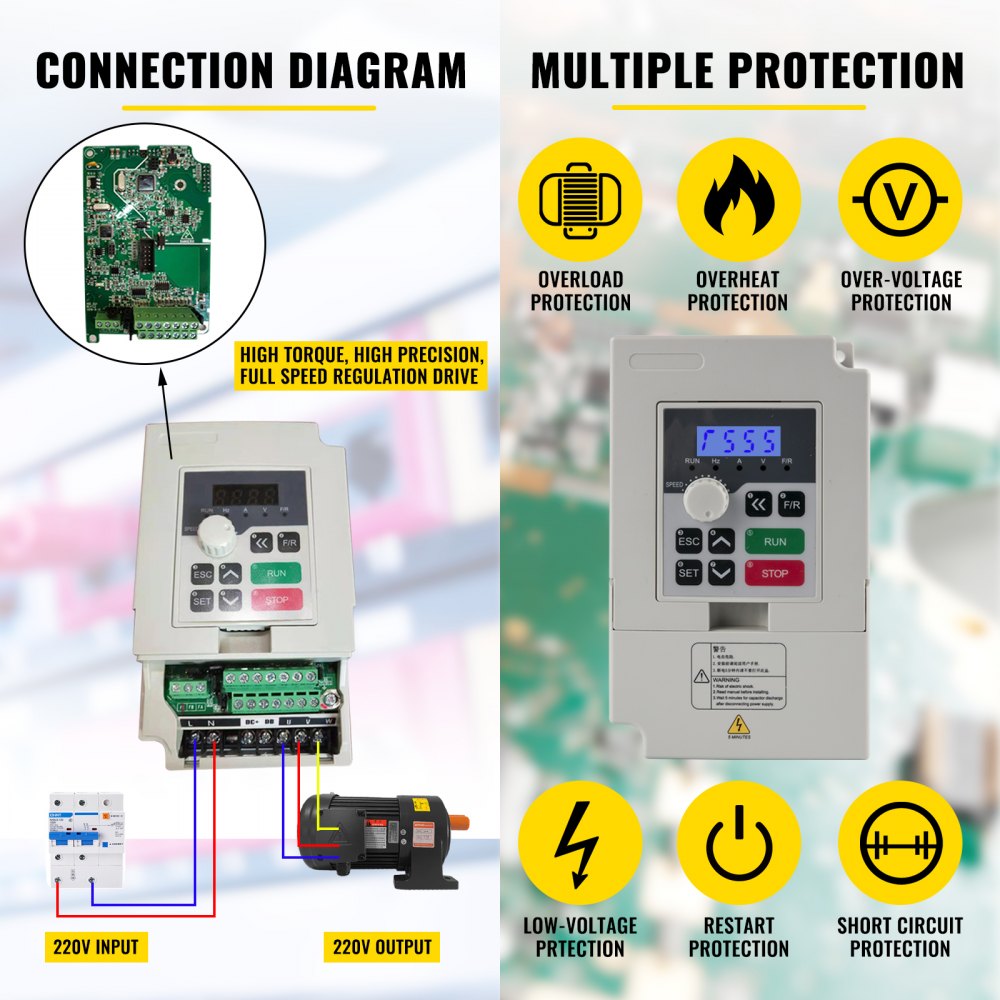VEVOR 2.2KW CNC Air Cooled Spindle Motor Kits ER20 24000 RPM 220V VFD 80mm Clamp