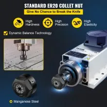 VEVOR Air Cooled Spindle Motor 2.2KW CNC Spindle Motor 220V Square Air Cooled Spindle Motor ER20 Collet 24000 RPM CNC Spindle 5A Spindle Motor 400 Hz for CNC Router Engraving Milling Grind Machine