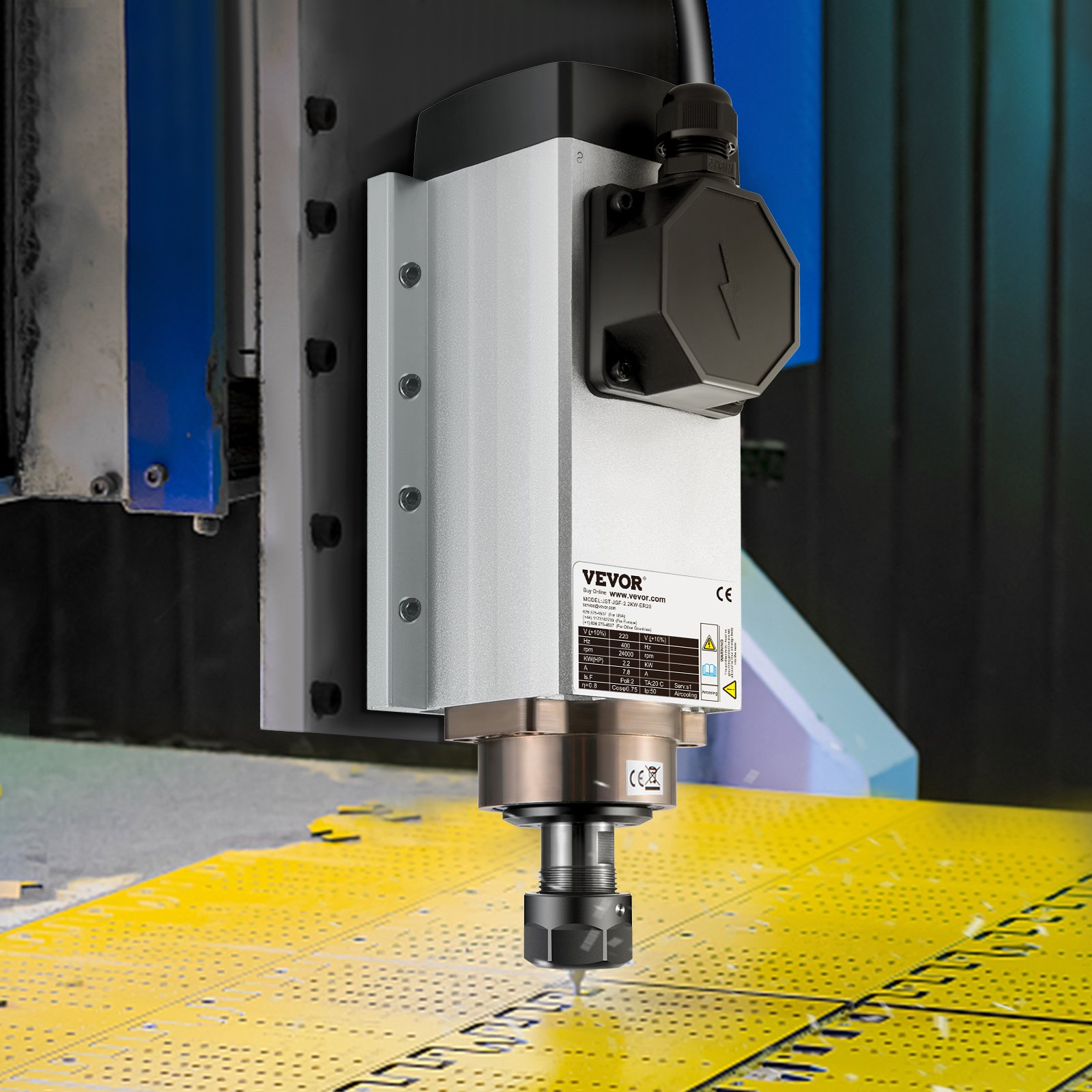 VEVOR Luftkjølt Spindelmotor 2,2KW CNC Spindelmotor 220V Firkantet Luftkjølt Spindelmotor ER20 Spenntang 24000 RPM CNC Spindel 6A Spindelmotor 400 Hz for CNC Ruter Graveringsfresemaskin