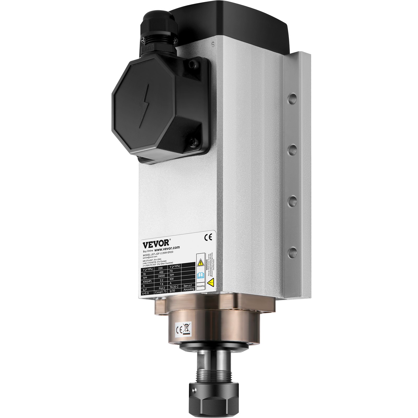 VEVOR Luftkjølt Spindelmotor 2,2KW CNC Spindelmotor 220V Firkantet Luftkjølt Spindelmotor ER20 Spenntang 24000 RPM CNC Spindel 6A Spindelmotor 400 Hz for CNC Ruter Graveringsfresemaskin