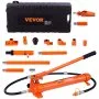 VEVOR porta power kit with hydraulic body and various orange and black attachments in a black case.