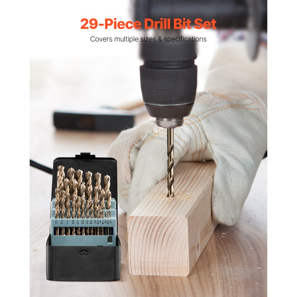VEVOR Cobalt Drill Bit Set, 29 Pcs, M35 High Speed Steel Cobalt Drill Bits with Storage Case, for Drilling Metal, Stainless Steel, Aluminum Alloy, Wood, Plastic, for Professional Work and Home DIY