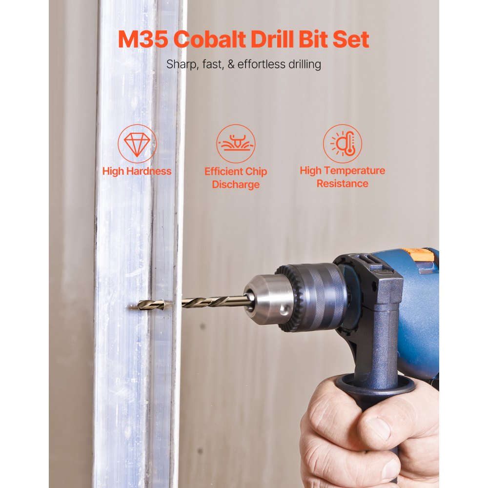 VEVOR Cobalt Drill Bit Set, 29 Pcs, M35 High Speed Steel Cobalt Drill Bits with Storage Case, for Drilling Metal, Stainless Steel, Aluminum Alloy, Wood, Plastic, for Professional Work and Home DIY