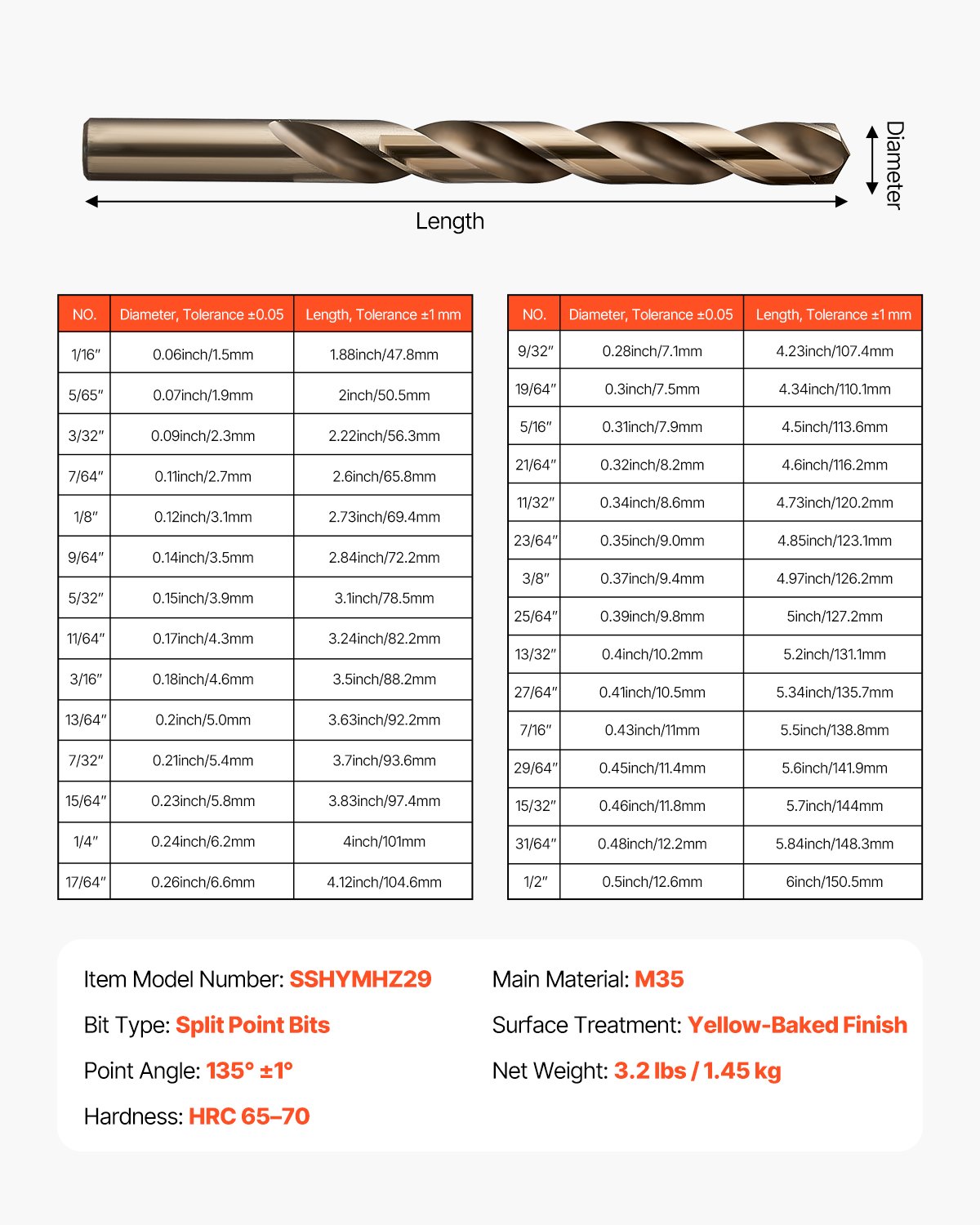 VEVOR Cobalt Drill Bit Set, 29 Pcs, M35 High Speed Steel Cobalt Drill Bits with Storage Case, for Drilling Metal, Stainless Steel, Aluminum Alloy, Wood, Plastic, for Professional Work and Home DIY