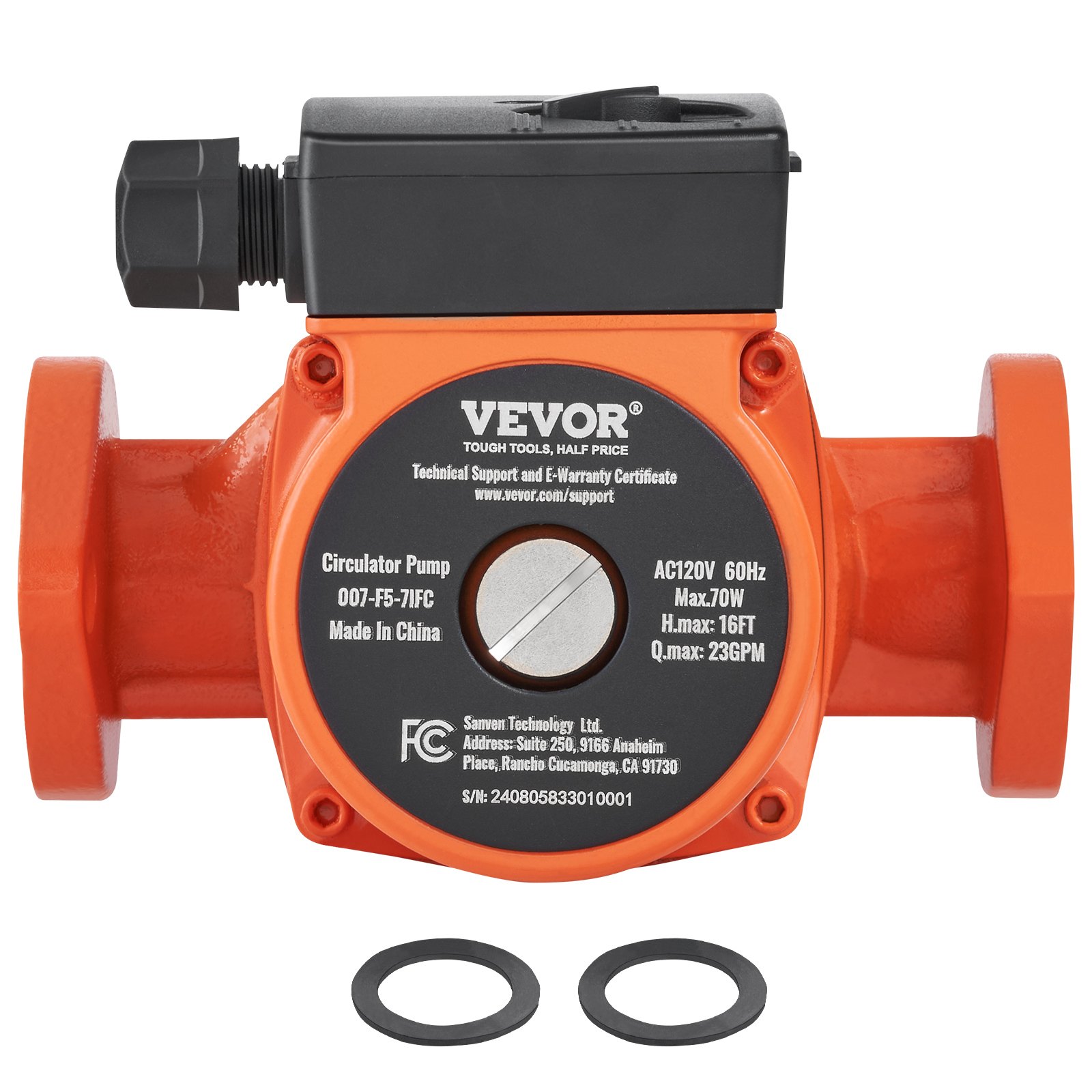 VEVOR 007-F5-7IFC Hot Water Circulation Pump 110V 70W 23 GPM Recirculating Pump