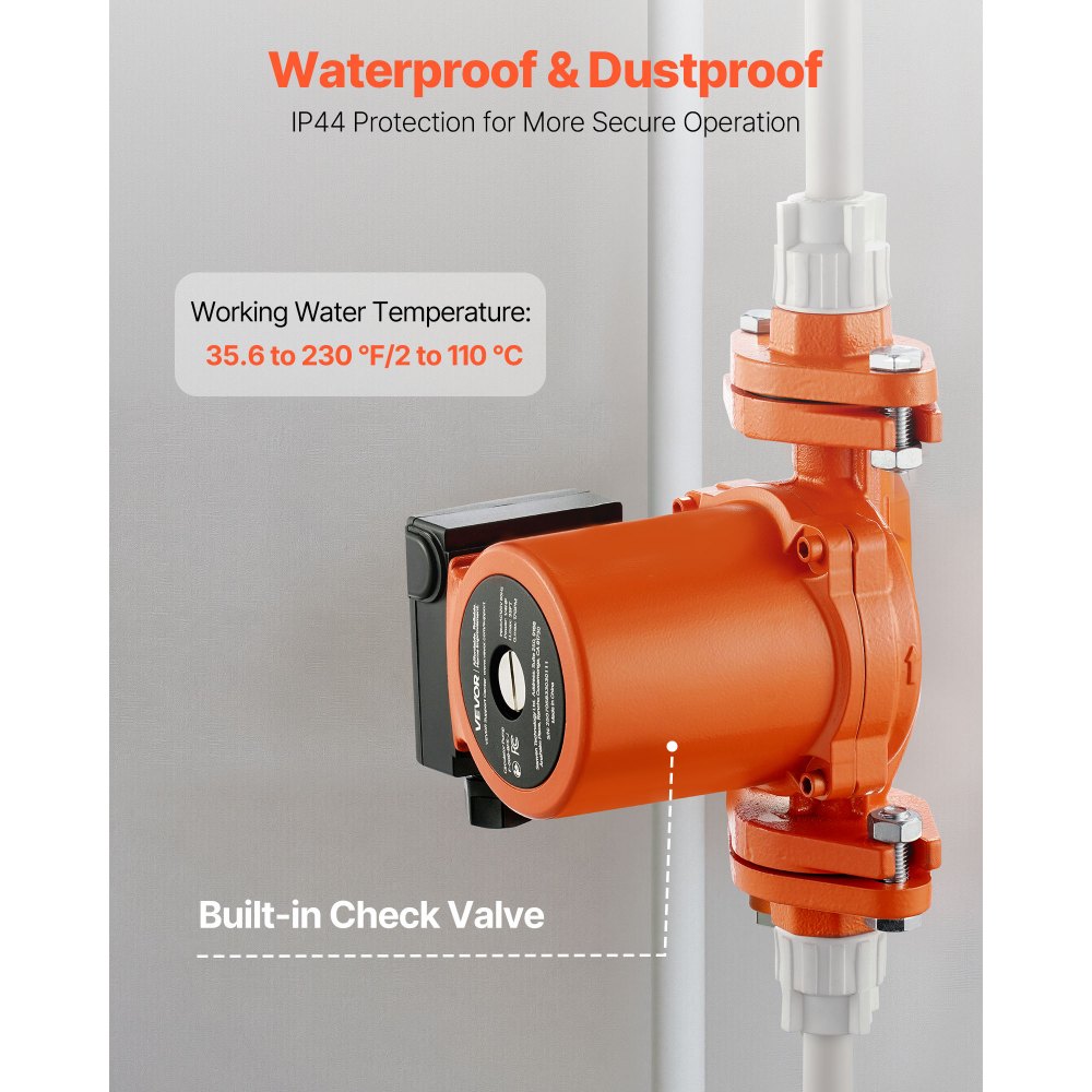 VEVOR F-009-BF5-J Cast Iron Circulator Pump, 17 GPM, AC 120V 35 ft Hot Water Recirculating Circulation Pump, 3/4-Inch Flange Connection, 3-Speed Adjustment, Quiet Operation, for Home Heating System
