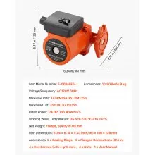 VEVOR F-009-BF5-J Cast Iron Circulator Pump Hot Water Circulation 1/4 HP 17 GPM