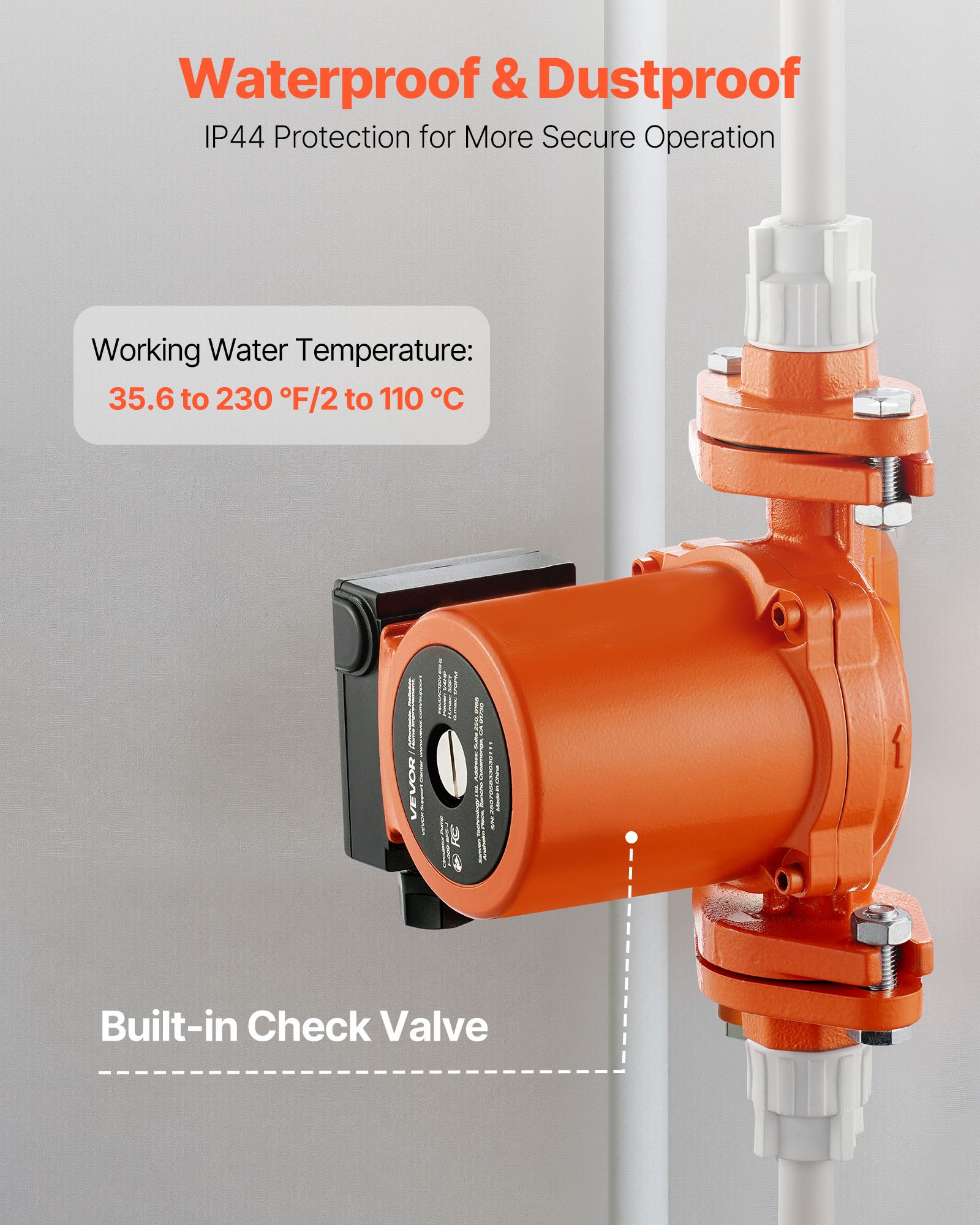 VEVOR F-009-BF5-J Cast Iron Circulator Pump, 17 GPM, AC 120V 35 ft Hot Water Recirculating Circulation Pump, 3/4-Inch Flange Connection, 3-Speed Adjustment, Quiet Operation, for Home Heating System