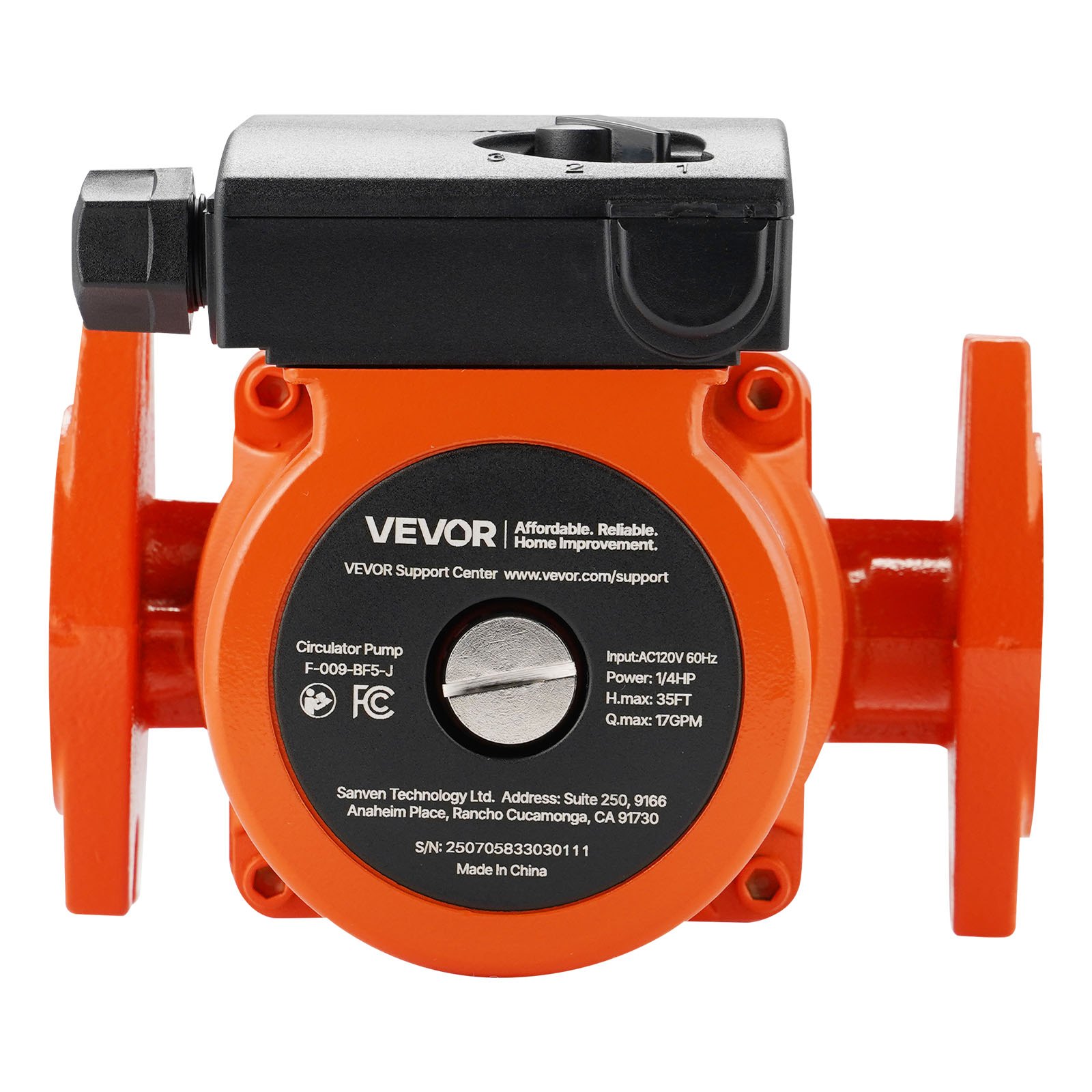 VEVOR F-009-BF5-J Cast Iron Circulator Pump, 17 GPM, AC 120V 35 ft Hot Water Recirculating Circulation Pump, 3/4-Inch Flange Connection, 3-Speed Adjustment, Quiet Operation, for Home Heating System