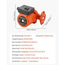 VEVOR 0011-BF4-J Cast Iron Circulator Pump Hot Water Circulation 1/3 HP 33 GPM