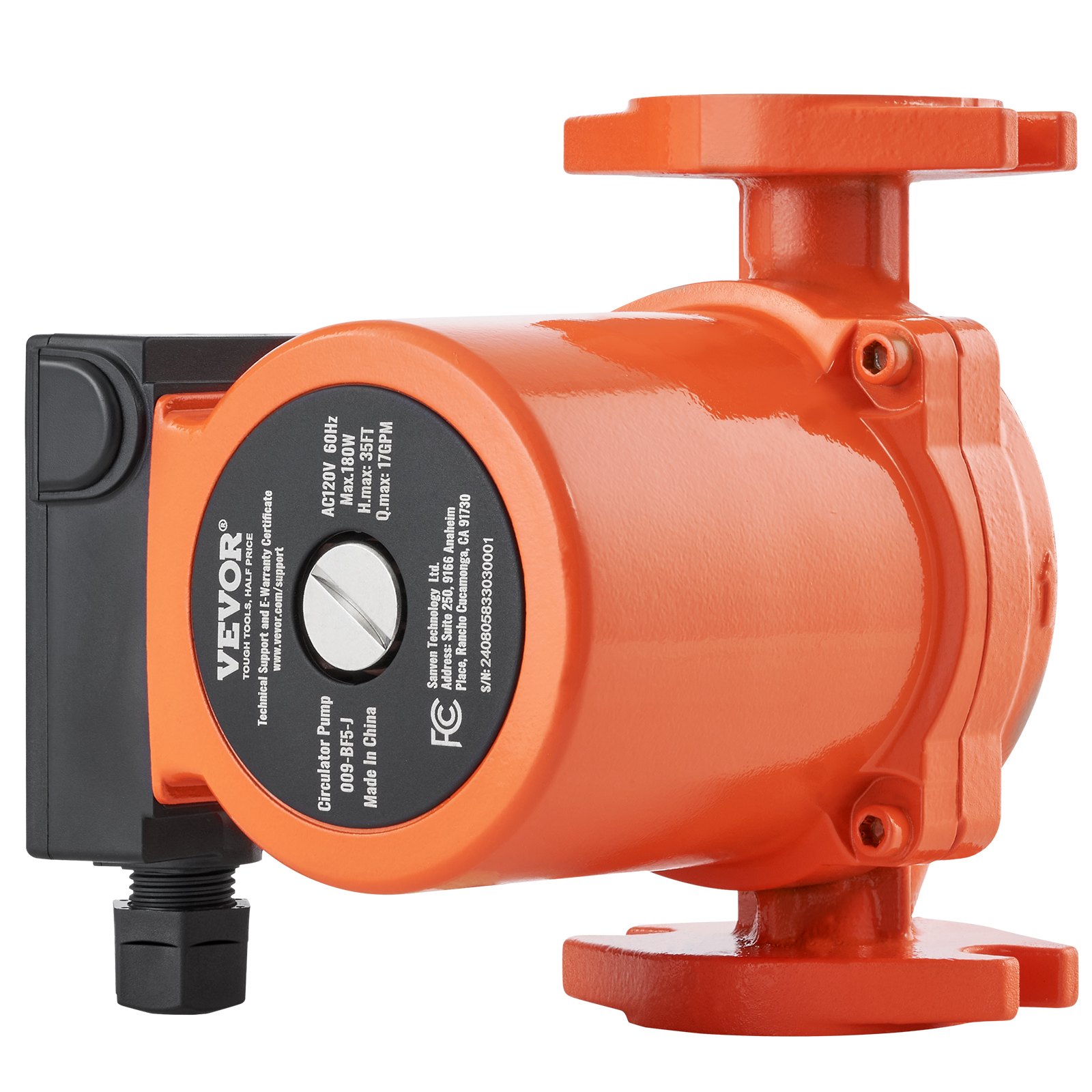VEVOR 009-BF5-J Hot Water Recirculating Pump, 110V, 180W 10 GPM Hot Water Circulation Pump, 3/4" NPT Flange 3-Speed Circulator Pump, Quiet Operation Circulator Pump for Home Water Heater System
