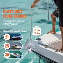 VEVOR Fluke Style Anchor Kit, 13 LBS Hot-Dipped Galvanized Steel Fluke Anchor with 7.9' Chain, 101' Rope and Two 0.4" Shackles, Marine Boat Anchor for Small Vessels Under 30', Seas, Rivers and Shores
