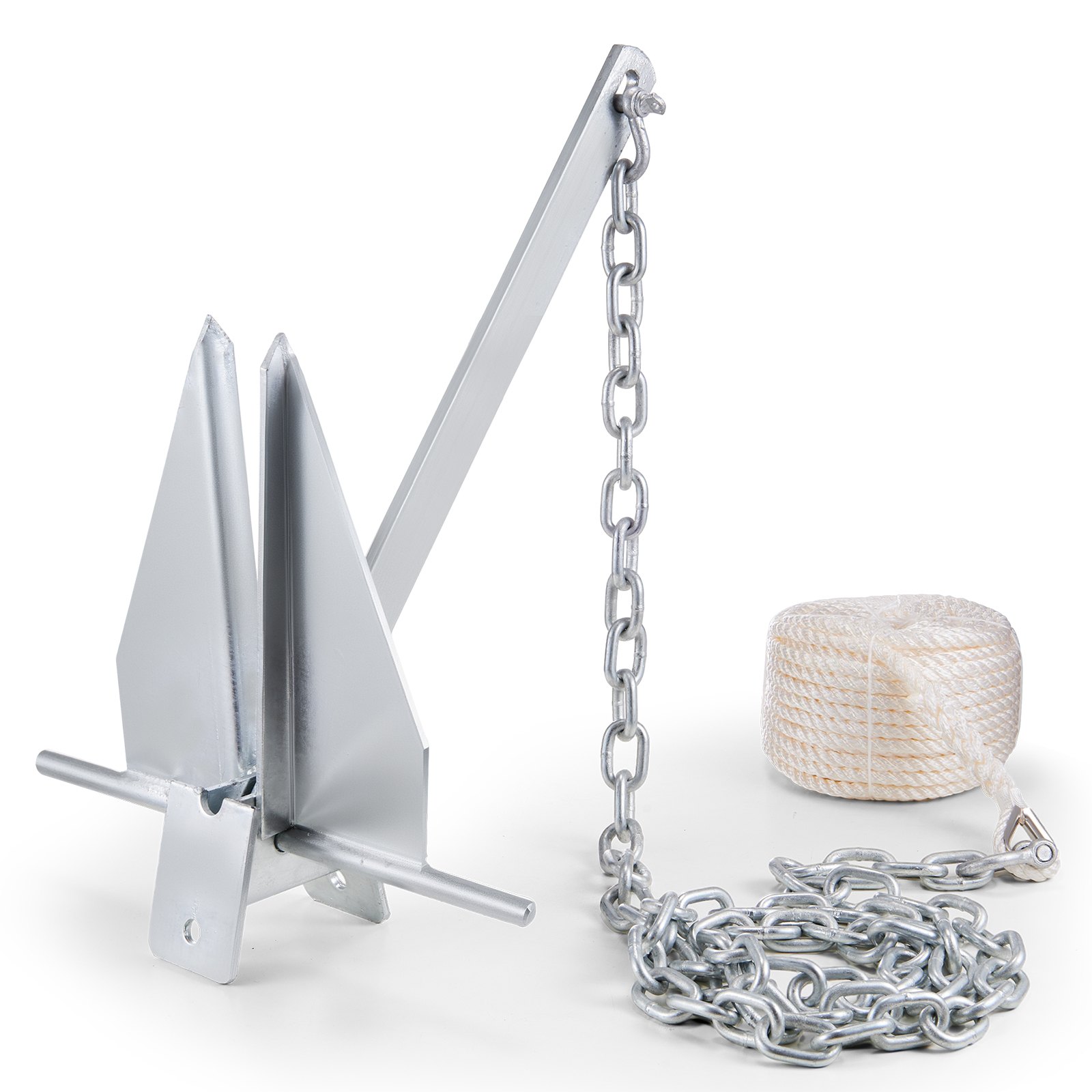 VEVOR Fluke Style Anchor Kit, 13 LBS Hot-Dipped Galvanized Steel Fluke Anchor with 7.9' Chain, 101' Rope and Two 0.4" Shackles, Marine Boat Anchor for Small Vessels Under 30', Seas, Rivers and Shores