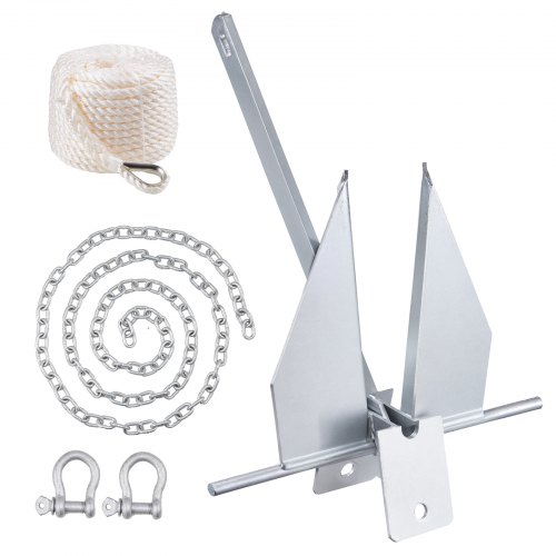 VEVOR Fluke Style Anchor Kit, 8.5 LBS Hot-Dipped Galvanized Steel Fluke Anchor with 7.9' Chain, 75' Rope and Two 0.4" Shackles, Marine Boat Anchor for Small Vessels Under 18', Seas, Rivers and Shores