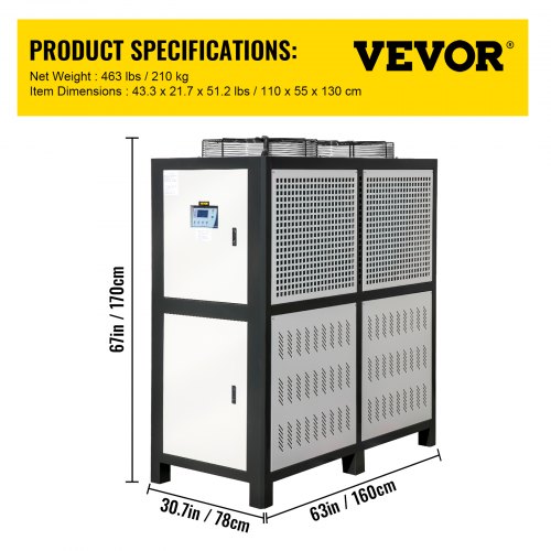 VEVOR Water Chiller 15Ton, Capacity Industrial Chiller 15Hp, Air-Cooled Water Chiller, Finned Condenser, w/ Micro-Computer Control, Stainless Steel Water Tank Chiller Machine for Cooling Water