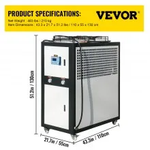 VEVOR Water Chiller 6Ton Capacity, Industrial Chiller 6Hp, Air-Cooled Water Chiller, Finned Condenser, w/ Micro-Computer Control, Stainless Steel Water Tank Chiller Machine for Cooling Water