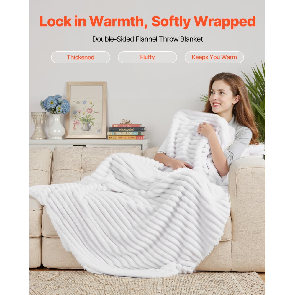 VEVOR Fleece Throw Blanket, 50 x 60 Inches / 1270 x 1524 mm, Flannel Fleece Cozy Throw Blankets, Cute Small Fuzzy Throws, Lightweight Super Soft Bed Blanket, Ideal for Couch, Sofa, Bedroom, White