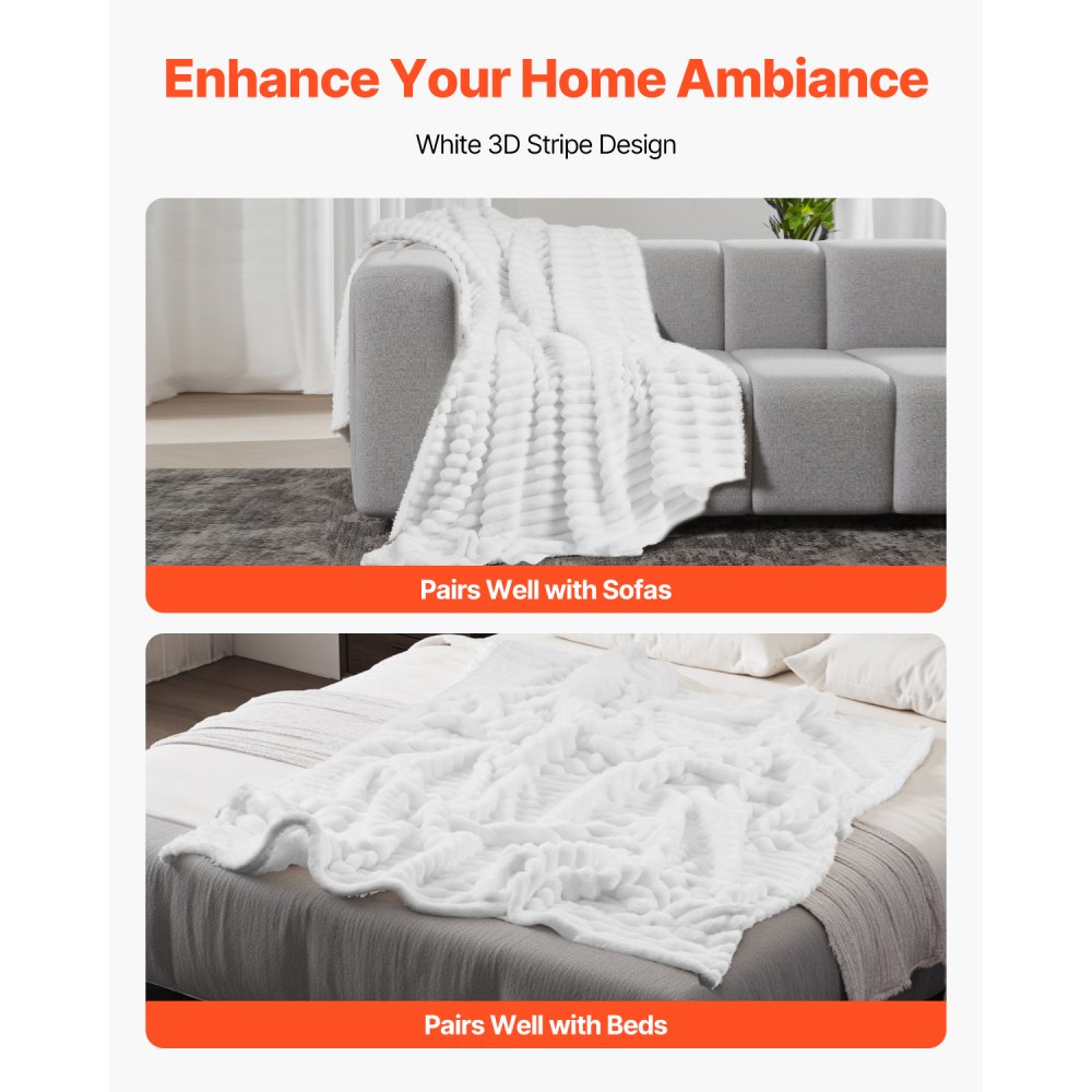 VEVOR Fleece Throw Blanket, 50 x 60 Inches / 1270 x 1524 mm, Flannel Fleece Cozy Throw Blankets, Cute Small Fuzzy Throws, Lightweight Super Soft Bed Blanket, Ideal for Couch, Sofa, Bedroom, White