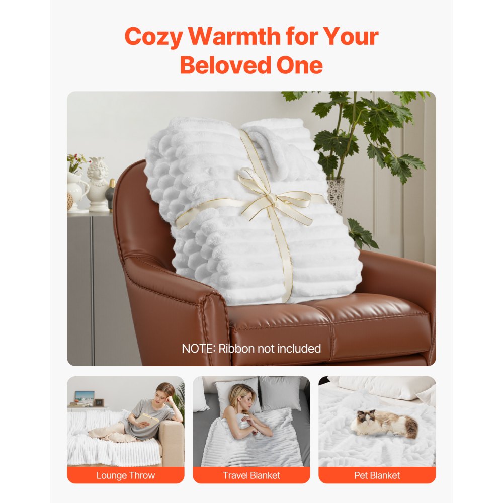 VEVOR Fleece Throw Blanket, 50 x 60 Inches / 1270 x 1524 mm, Flannel Fleece Cozy Throw Blankets, Cute Small Fuzzy Throws, Lightweight Super Soft Bed Blanket, Ideal for Couch, Sofa, Bedroom, White