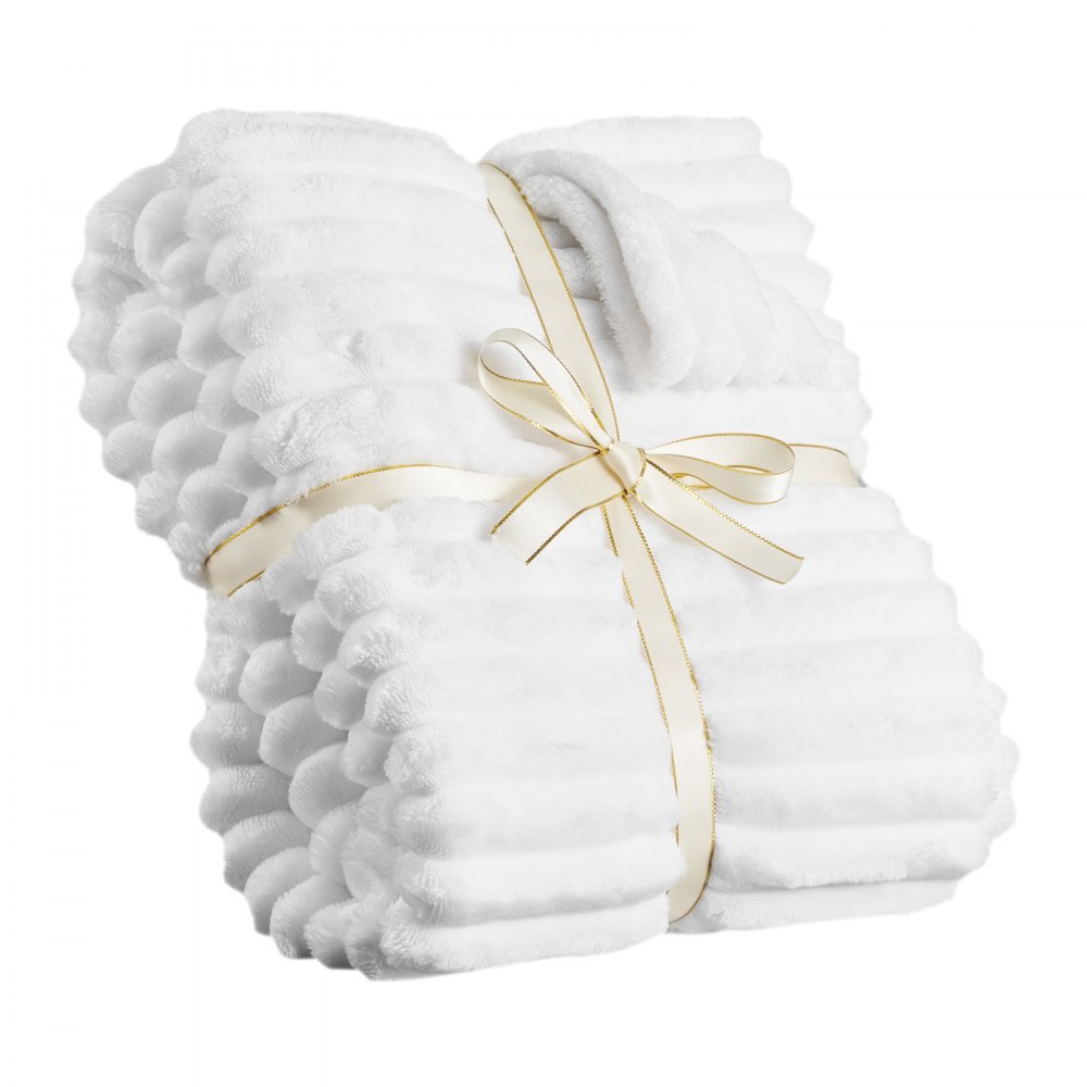 VEVOR Fleece Throw Blanket, 50 x 60 Inches / 1270 x 1524 mm, Flannel Fleece Cozy Throw Blankets, Cute Small Fuzzy Throws, Lightweight Super Soft Bed Blanket, Ideal for Couch, Sofa, Bedroom, White
