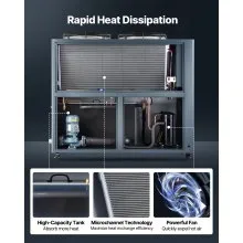 Enfriador de agua refrigerado por aire, enfriador industrial, 16,67 HP, tanque grande de 53 galones, pantalla LED