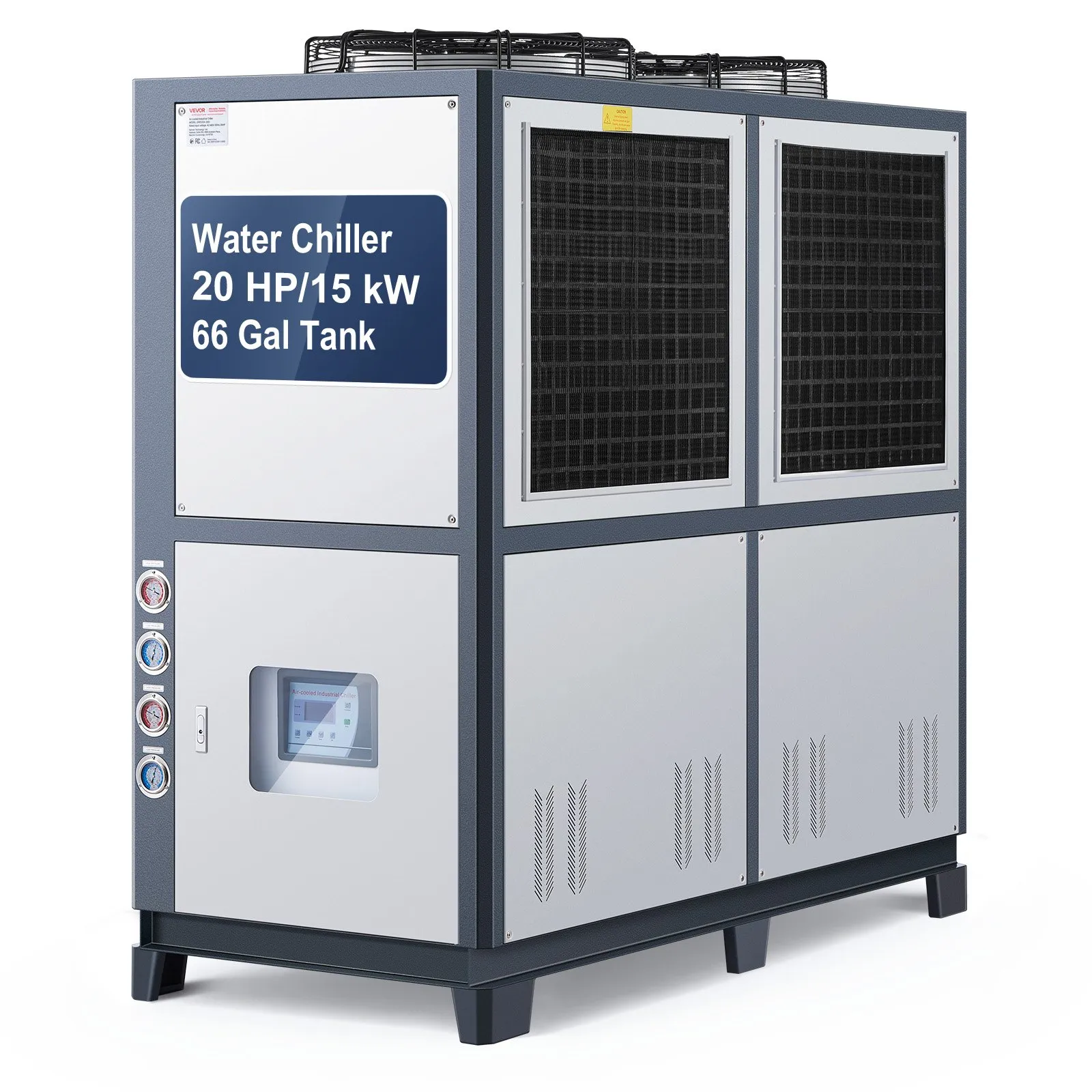 VEVOR Air-Cooled Water Chiller, 25 HP, Industrial Water Chiller with 60,480 Kcal/h Cooling Capacity, Dual Compressor, 53 Gal Large Tank, LED Display, Cooler for Cooling Water, Not Air Conditioner