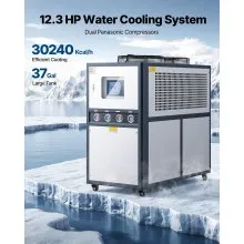 Air-Cooled Water Chiller Industrial Chiller 12.3HP 37 Gal Large Tank LED Display