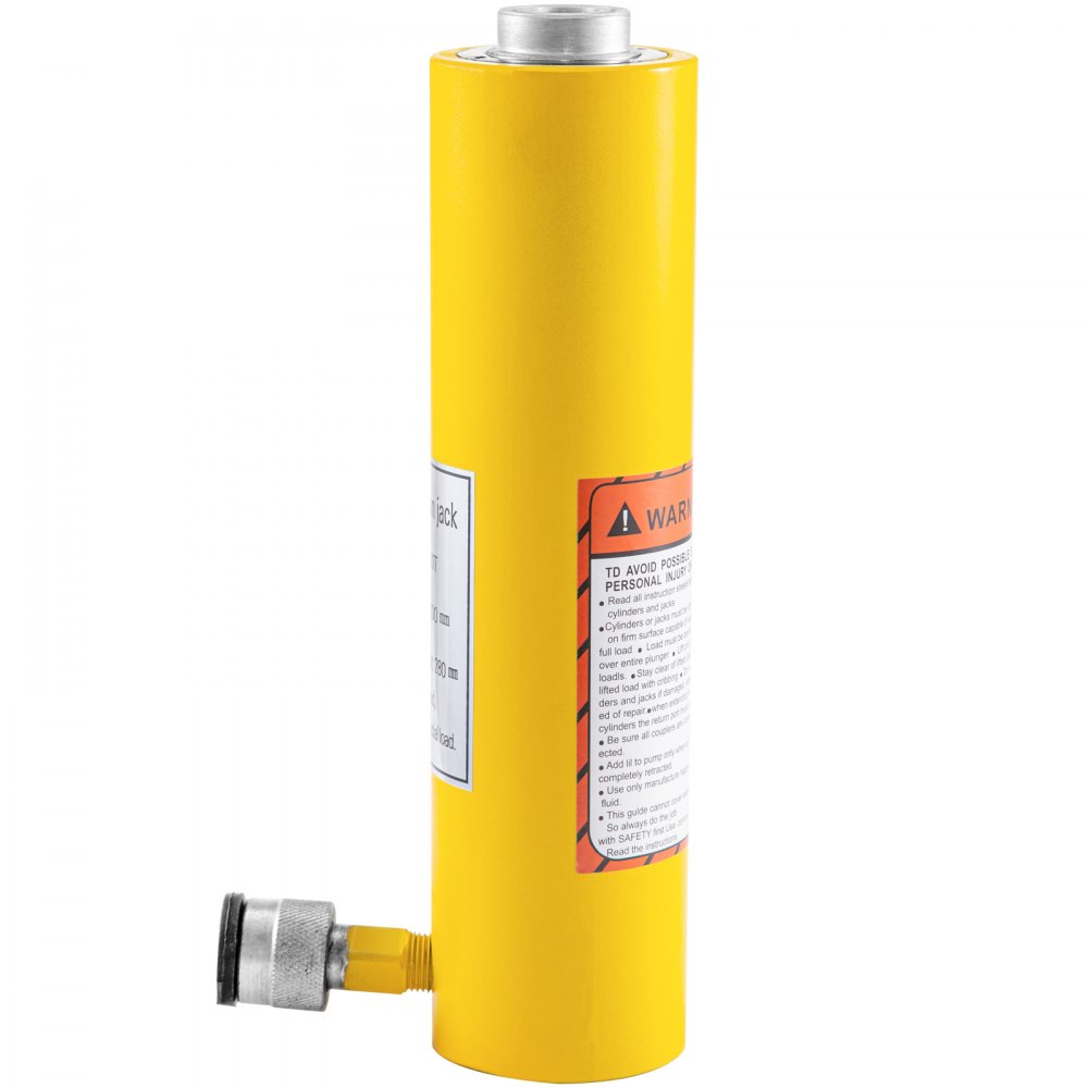 Gato de cilindro hidráulico VEVOR de 10 toneladas, Cilindro hidráulico de cilindro sólido de 8 pulgadas/200 mm, Carrera Cilindro hidráulico de efecto simple, con conector rápido Gato hidráulico sólido portátil Gato de elevación industrial