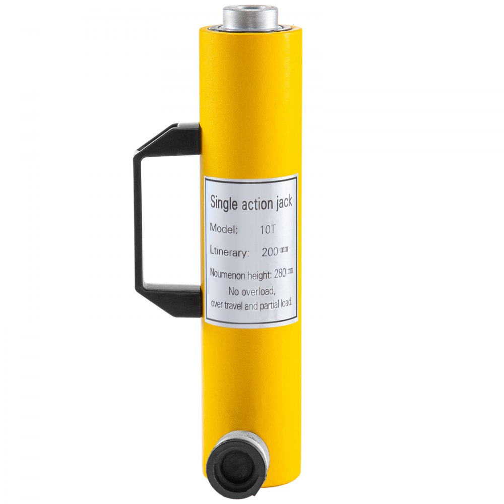 Gato de cilindro hidráulico VEVOR de 10 toneladas, Cilindro hidráulico de cilindro sólido de 8 pulgadas/200 mm, Carrera Cilindro hidráulico de efecto simple, con conector rápido Gato hidráulico sólido portátil Gato de elevación industrial