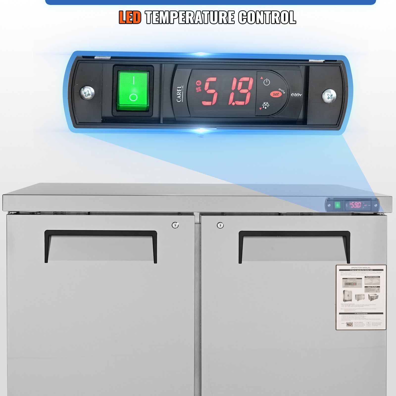 Commercial Refrigerator, 48" Worktop Undercounter Refrigerator, 12.85 Cu. Ft Thick Stainless Steel Refrigerated Food Prep Station, 2 Door Worktop Fridge with lock for Restaurant, Bar, Diner Commercial Refrigerator, 48" Worktop Undercounter Refrigerator, 12.85 Cu. Ft Thick Stainless Steel Refrigerated Food Prep Station, 2 Door Worktop Fridge with lock for Restaurant, Bar, Diner