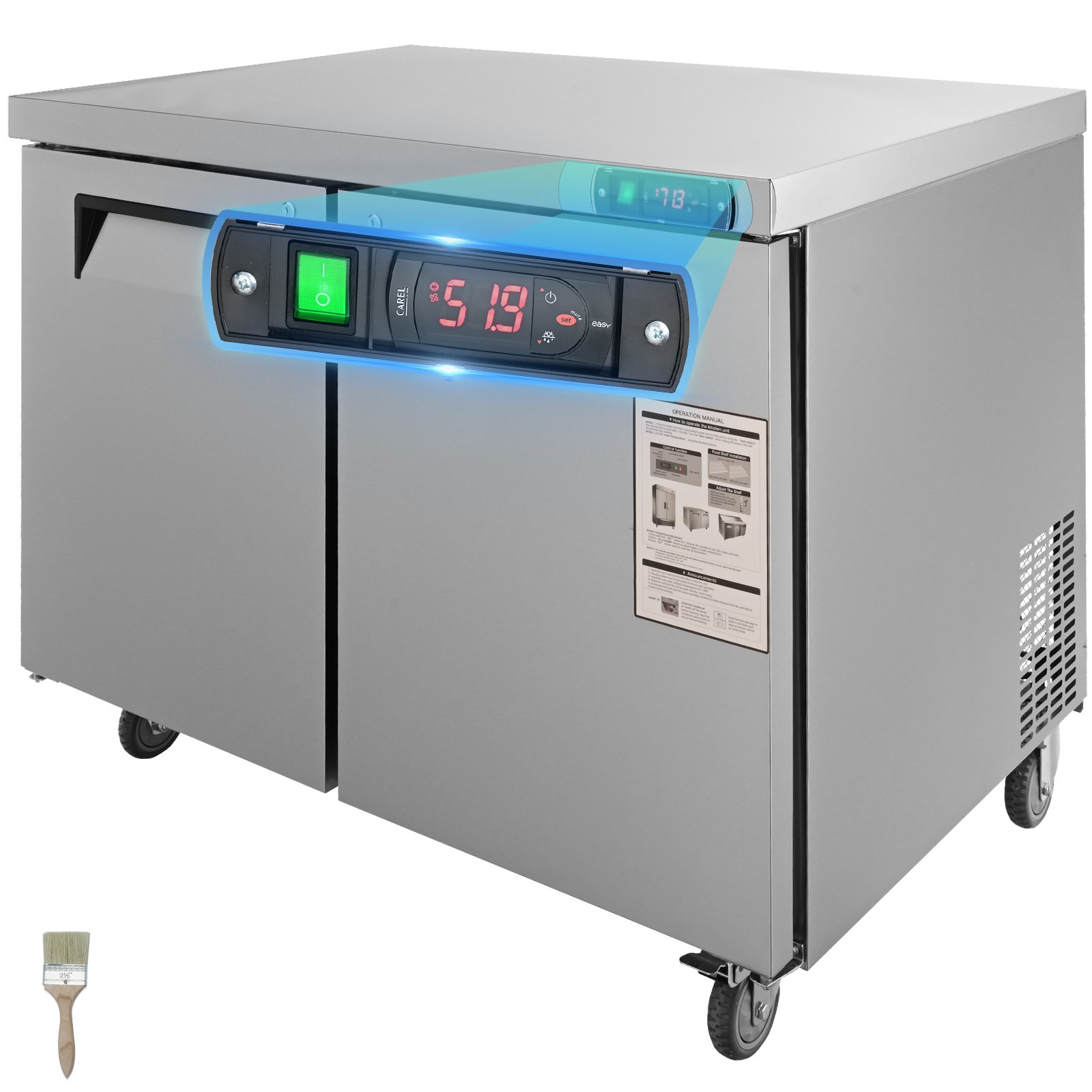 Commercial Refrigerator, 48" Worktop Undercounter Refrigerator, 12.85 Cu. Ft Thick Stainless Steel Refrigerated Food Prep Station, 2 Door Worktop Fridge with lock for Restaurant, Bar, Diner Commercial Refrigerator, 48" Worktop Undercounter Refrigerator, 12.85 Cu. Ft Thick Stainless Steel Refrigerated Food Prep Station, 2 Door Worktop Fridge with lock for Restaurant, Bar, Diner