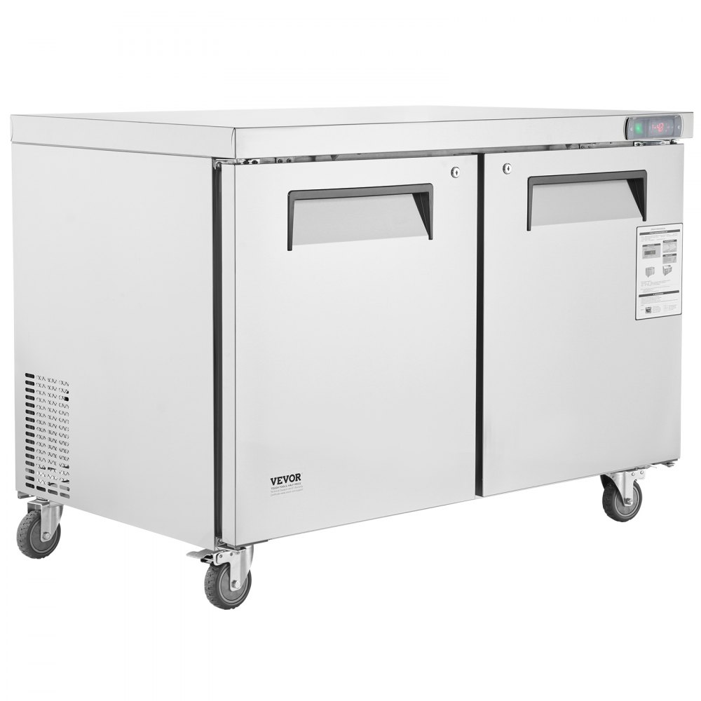 VEVOR 48" Commercial Frozen Refrigerator Sandwich & Salad Prep Table, 12.9 Cu. Ft Stainless Steel Refrigerated Food Prep Station with 2 Doors, Frost Free Refrigerator with Lock for Restaurant, Bar