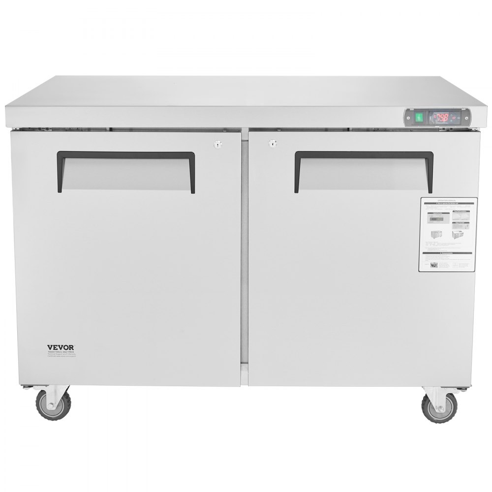 VEVOR 48" Commercial Frozen Refrigerator Sandwich & Salad Prep Table, 12.9 Cu. Ft Stainless Steel Refrigerated Food Prep Station with 2 Doors, Frost Free Refrigerator with Lock for Restaurant, Bar