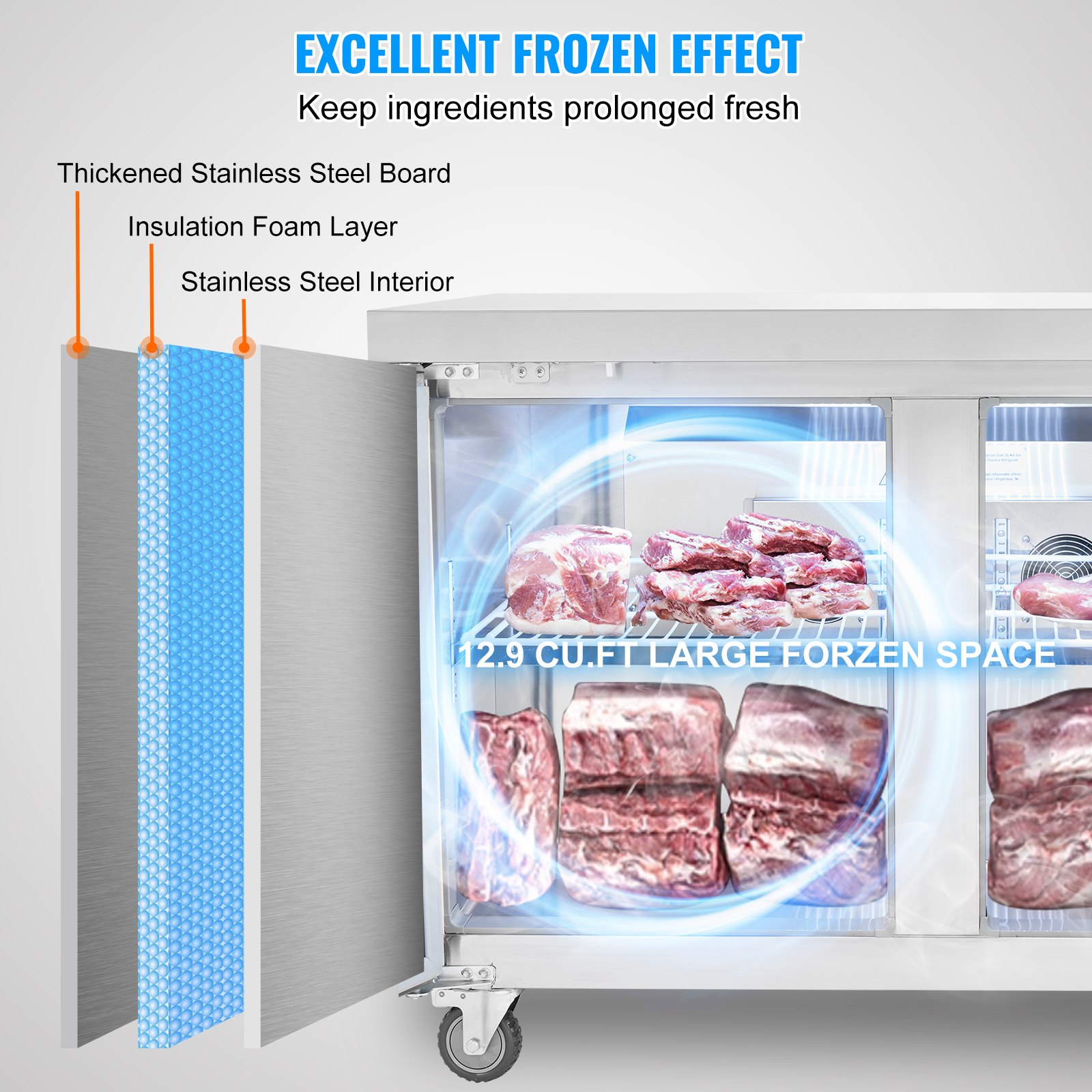 48" Commercial Frozen Refrigerator Sandwich & Salad Prep Table 12.9 Cu. Ft 48" Commercial Frozen Refrigerator Sandwich & Salad Prep Table 12.9 Cu. Ft