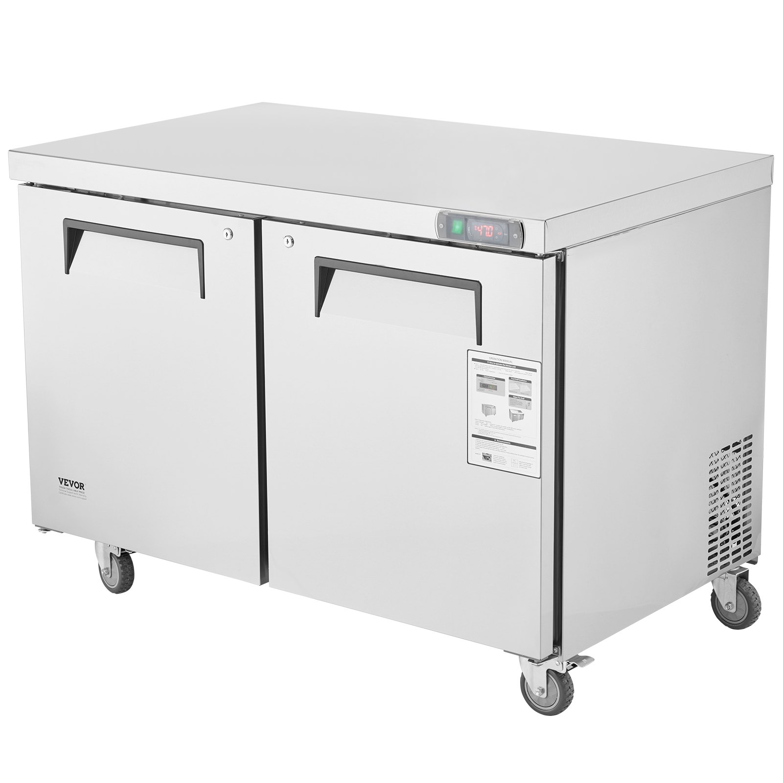 VEVOR 48" Commercial Frozen Refrigerator Sandwich & Salad Prep Table, 12.9 Cu. Ft Stainless Steel Refrigerated Food Prep Station with 2 Doors, Frost Free Refrigerator with Lock for Restaurant, Bar