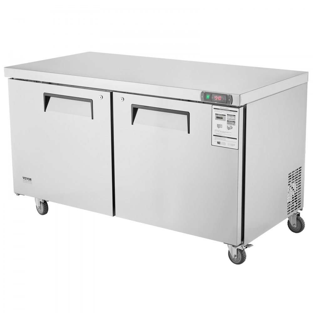 VEVOR 60" Commercial Refrigerator Sandwich & Salad Prep Table, 16.4 Cu. Ft Stainless Steel Refrigerated Food Prep Station with 2 Doors, Frost Free Refrigerator with Lock for Restaurant, Bar, Store
