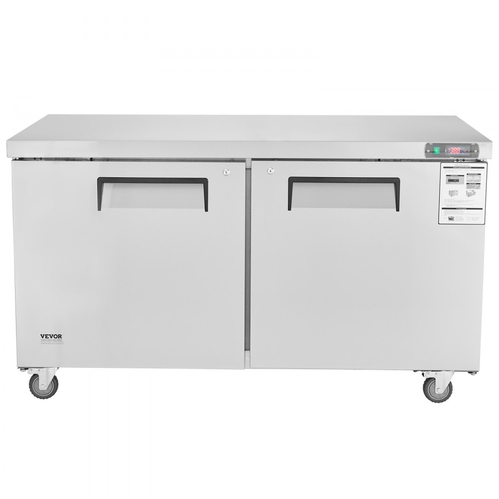 VEVOR 60" Commercial Refrigerator Sandwich & Salad Prep Table, 16.4 Cu. Ft Stainless Steel Refrigerated Food Prep Station with 2 Doors, Frost Free Refrigerator with Lock for Restaurant, Bar, Store
