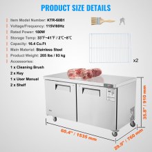 VEVOR 60" Commercial Refrigerator Sandwich & Salad Prep Table 16.4 Cu. Ft Fridge