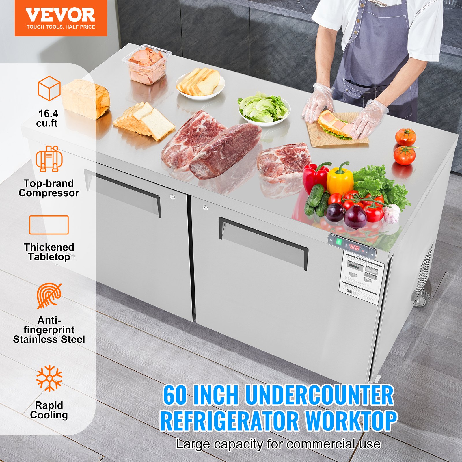 60" Commercial Refrigerator Sandwich & Salad Prep Table 16.4 Cu. Ft Fridge 60" Commercial Refrigerator Sandwich & Salad Prep Table 16.4 Cu. Ft Fridge