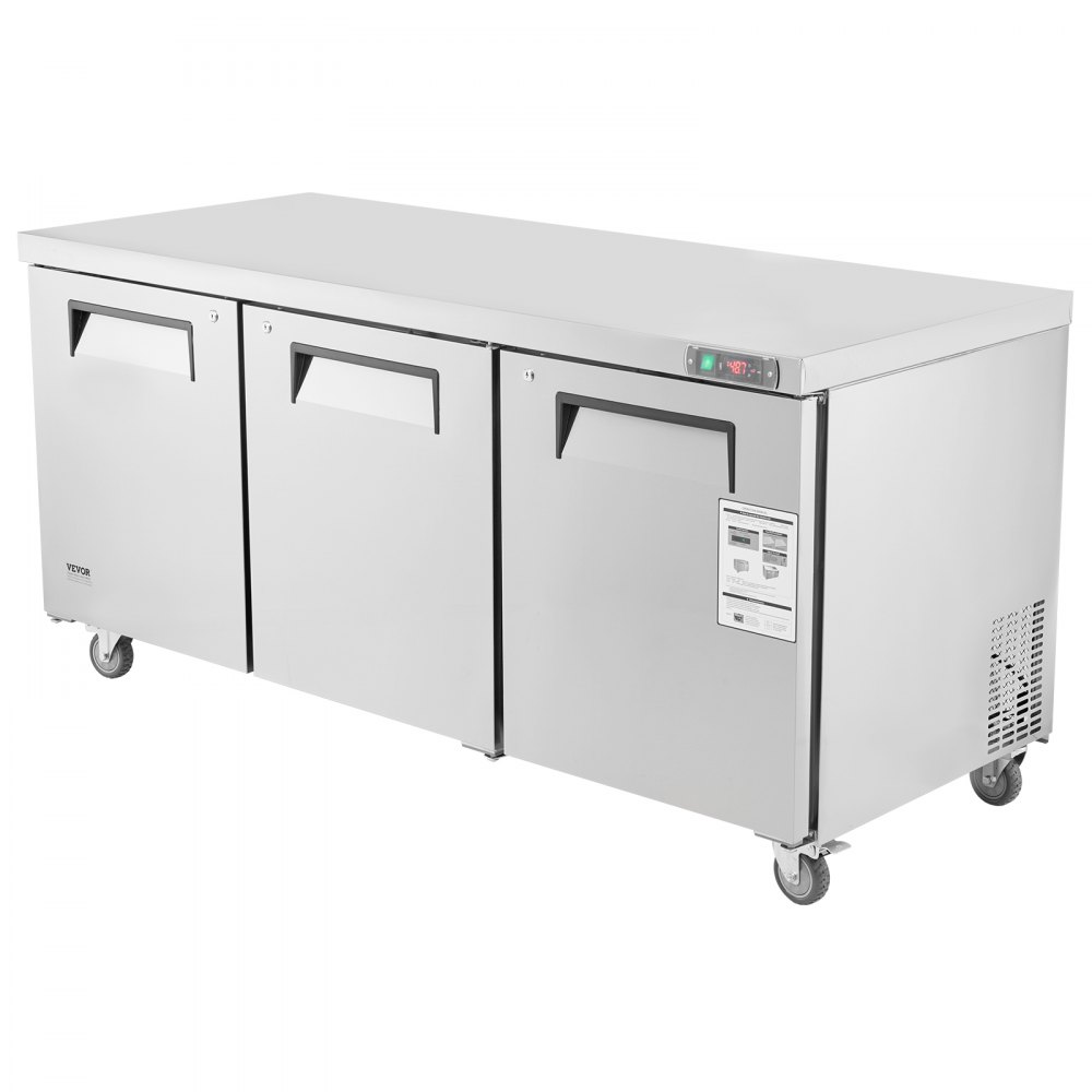 VEVOR 72" Commercial Refrigerator Sandwich & Salad Prep Table, 20 Cu. Ft Stainless Steel Refrigerated Food Prep Station with 3 Doors, Frost Free Refrigerator with Lock for Restaurant, Bar, Store