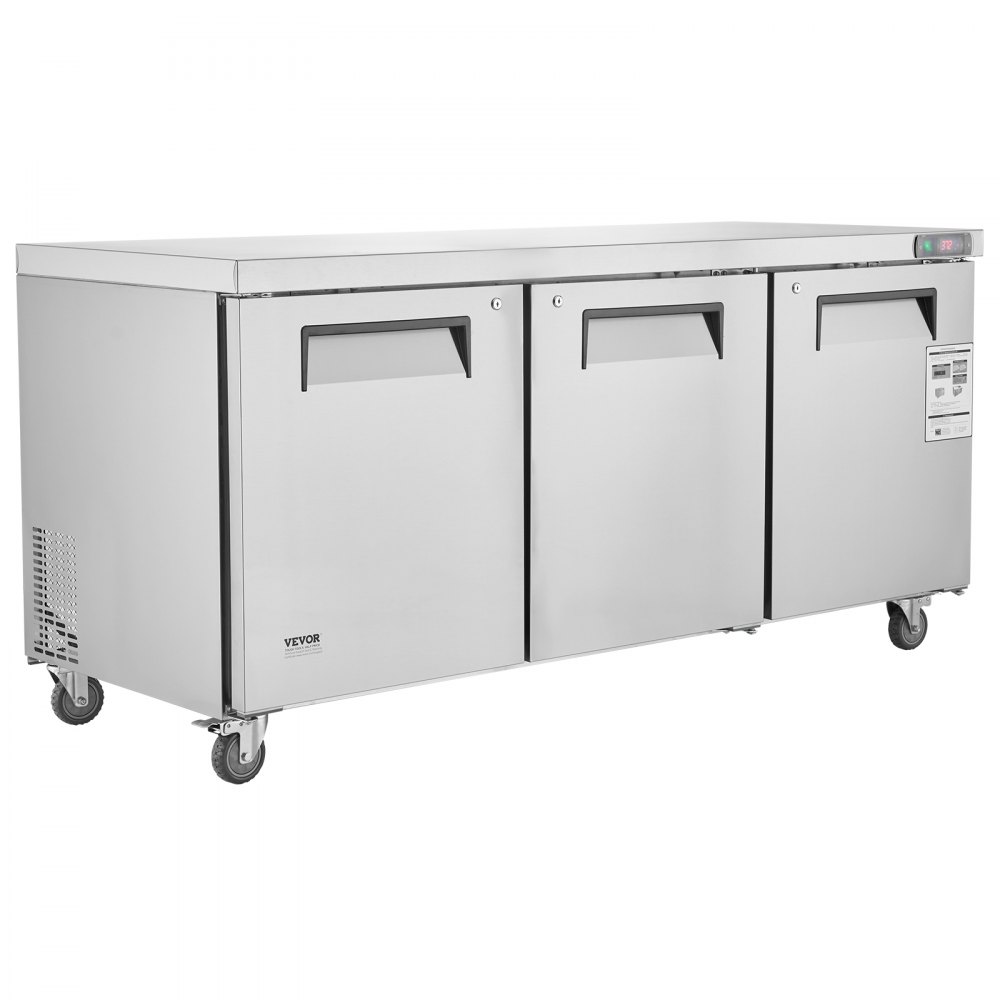 VEVOR 72" Commercial Refrigerator Sandwich & Salad Prep Table, 20 Cu. Ft Stainless Steel Refrigerated Food Prep Station with 3 Doors, Frost Free Refrigerator with Lock for Restaurant, Bar, Store