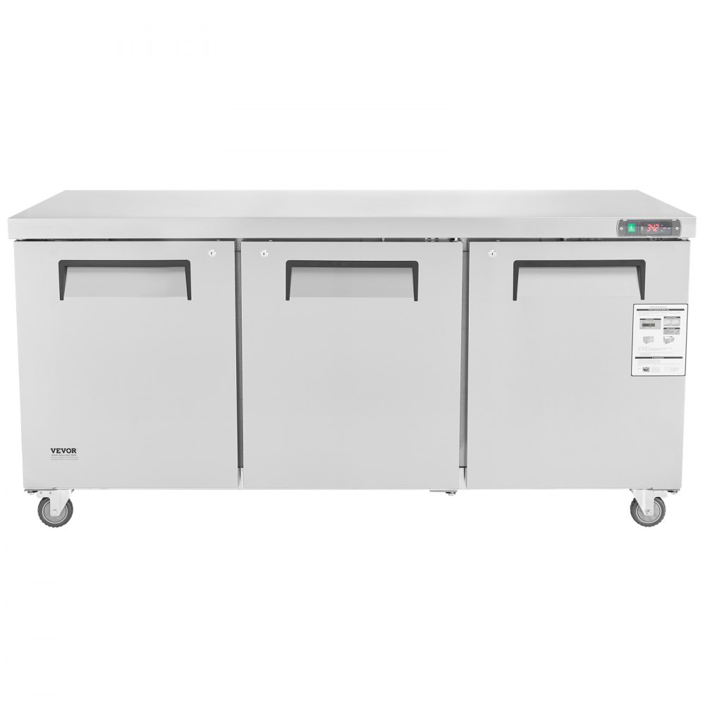 VEVOR 72" Commercial Refrigerator Sandwich & Salad Prep Table, 20 Cu. Ft Stainless Steel Refrigerated Food Prep Station with 3 Doors, Frost Free Refrigerator with Lock for Restaurant, Bar, Store