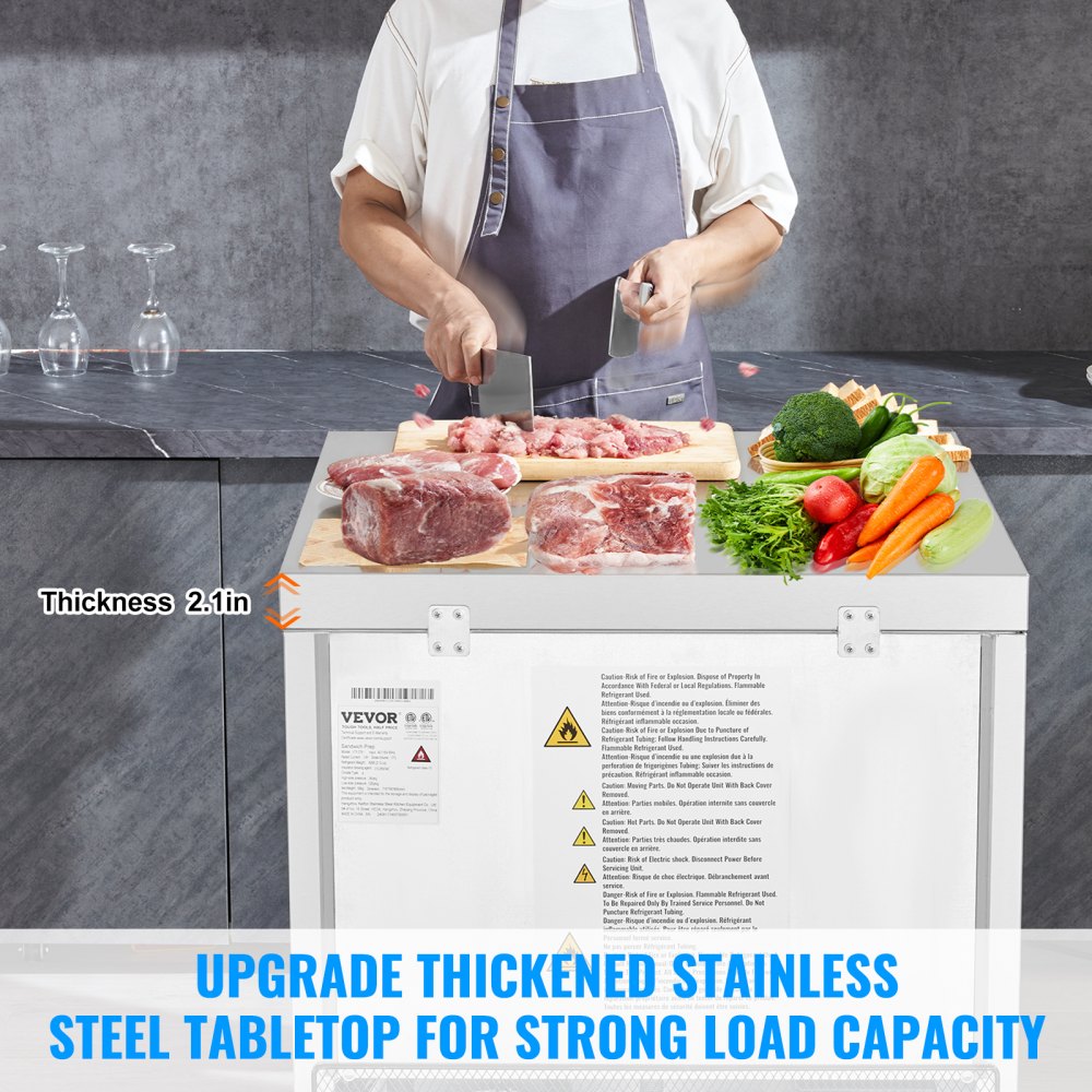 VEVOR 28" Commercial Frozen Refrigerator Sandwich & Salad Prep Table, 7.4 Cu. Ft Stainless Steel Refrigerated Food Prep Station with 1 Door, Frost Free Refrigerator with Lock for Restaurant, Bar