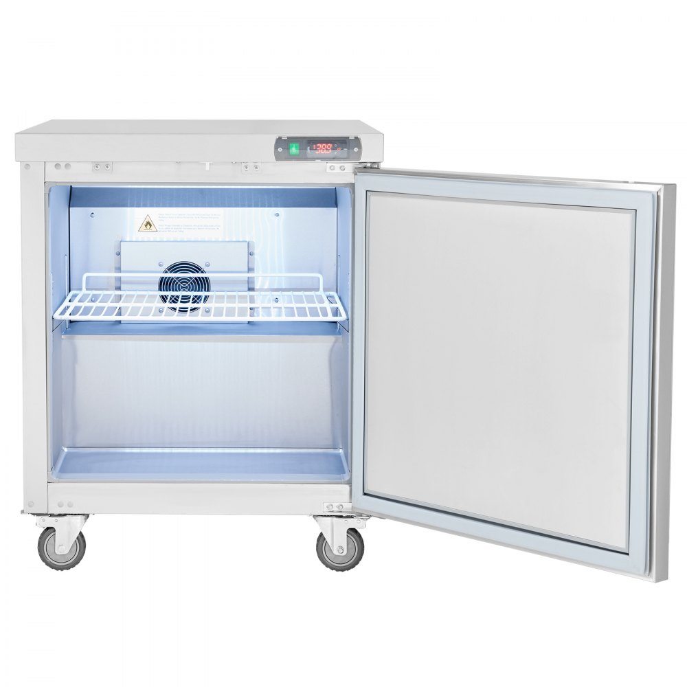 VEVOR 28" Commercial Frozen Refrigerator Sandwich & Salad Prep Table, 7.4 Cu. Ft Stainless Steel Refrigerated Food Prep Station with 1 Door, Frost Free Refrigerator with Lock for Restaurant, Bar