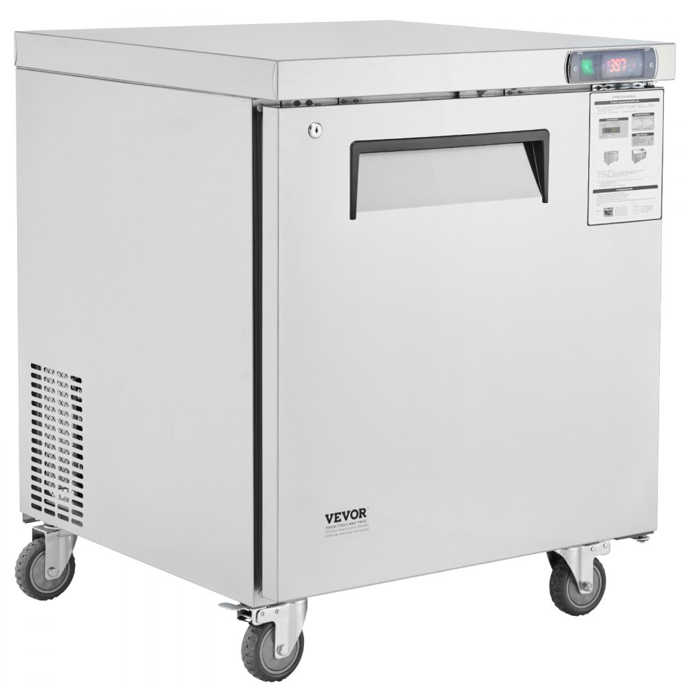 VEVOR 28" Commercial Frozen Refrigerator Sandwich & Salad Prep Table, 7.4 Cu. Ft Stainless Steel Refrigerated Food Prep Station with 1 Door, Frost Free Refrigerator with Lock for Restaurant, Bar