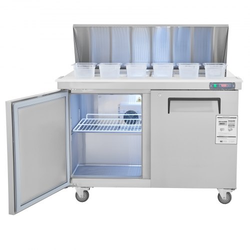 Blue Ray 2 Door Refrigerated Sandwich Prep Table With Glass Lid Fan Cooling Commercial Salad Bar Ref