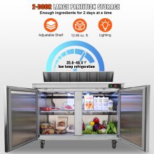 Réfrigérateur commercial VEVOR, table de préparation de sandwichs et de salades de 48 po, station de préparation des aliments réfrigérée en acier inoxydable de 12,85 pi3 d'épaisseur avec planche à découper à 12 plaques, réfrigérateur à 2 portes pour restaurant, bar, magasin