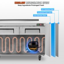 Réfrigérateur commercial VEVOR, table de préparation de sandwichs et de salades de 48 po, station de préparation des aliments réfrigérée en acier inoxydable de 12,85 pi3 d'épaisseur avec planche à découper à 12 plaques, réfrigérateur à 2 portes pour restaurant, bar, magasin