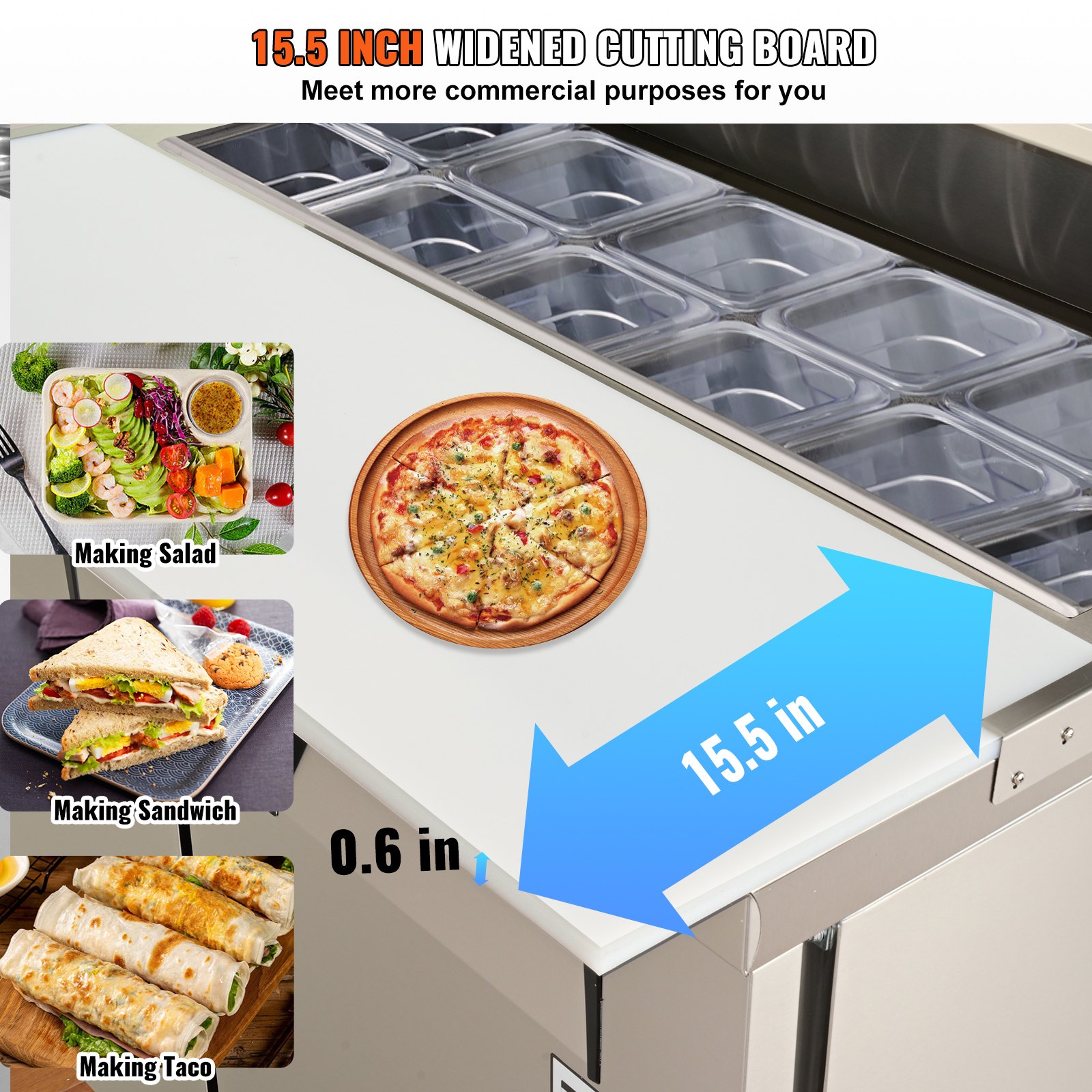 Commercial Refrigerator, 48" Sandwich & Salad Prep Table, 12.85 Cu. Ft Thick Stainless Steel Refrigerated Food Prep Station with 12 Pans Cutting Board, 2 Door Fridge for Restaurant, Bar, Shop Commercial Refrigerator, 48" Sandwich & Salad Prep Table, 12.85 Cu. Ft Thick Stainless Steel Refrigerated Food Prep Station with 12 Pans Cutting Board, 2 Door Fridge for Restaurant, Bar, Shop