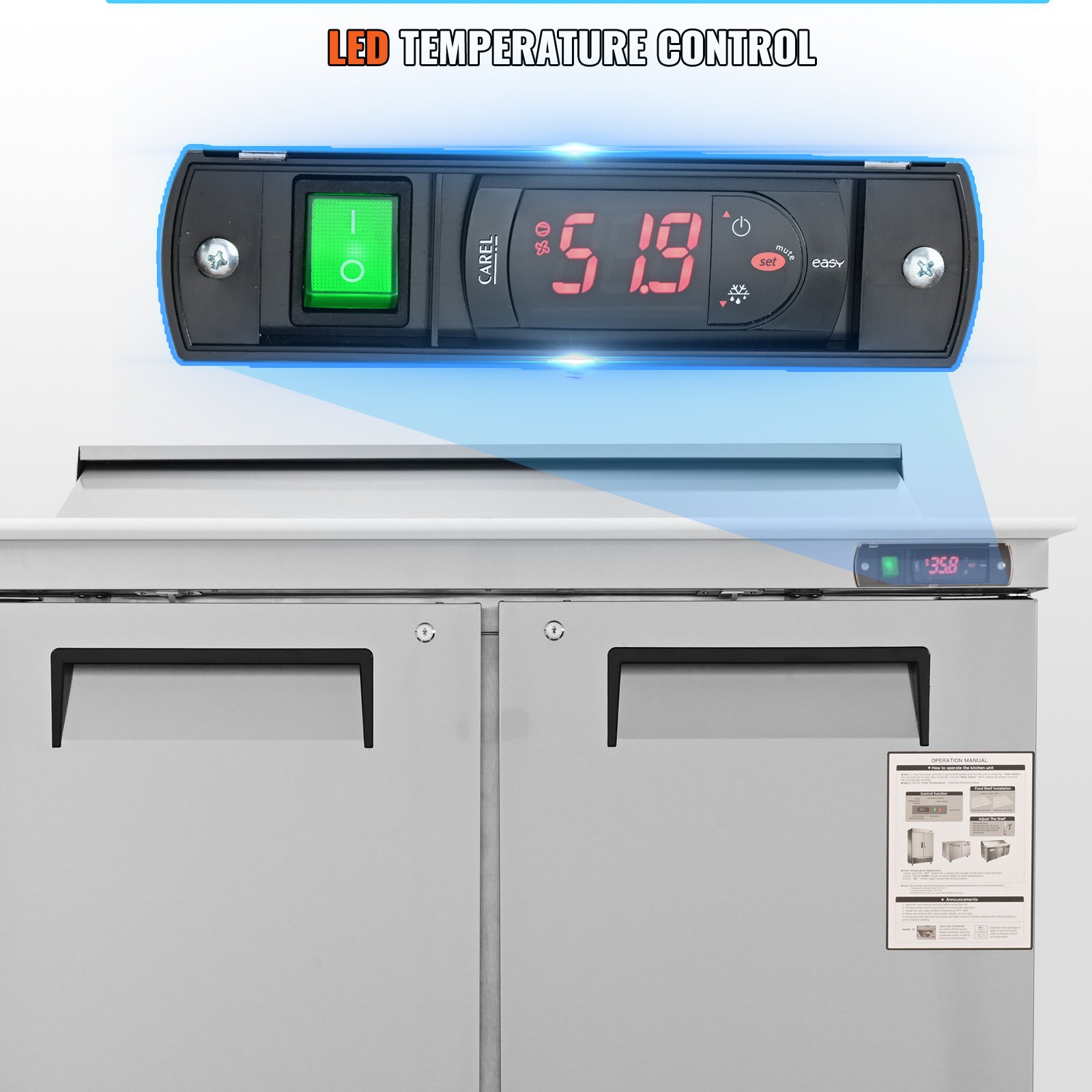 Commercial Refrigerator, 48" Sandwich & Salad Prep Table, 12.85 Cu. Ft Thick Stainless Steel Refrigerated Food Prep Station with 12 Pans Cutting Board, 2 Door Fridge for Restaurant, Bar, Shop Commercial Refrigerator, 48" Sandwich & Salad Prep Table, 12.85 Cu. Ft Thick Stainless Steel Refrigerated Food Prep Station with 12 Pans Cutting Board, 2 Door Fridge for Restaurant, Bar, Shop